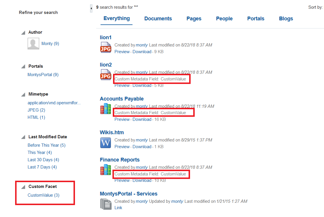 The figure shows a portal page with search results.