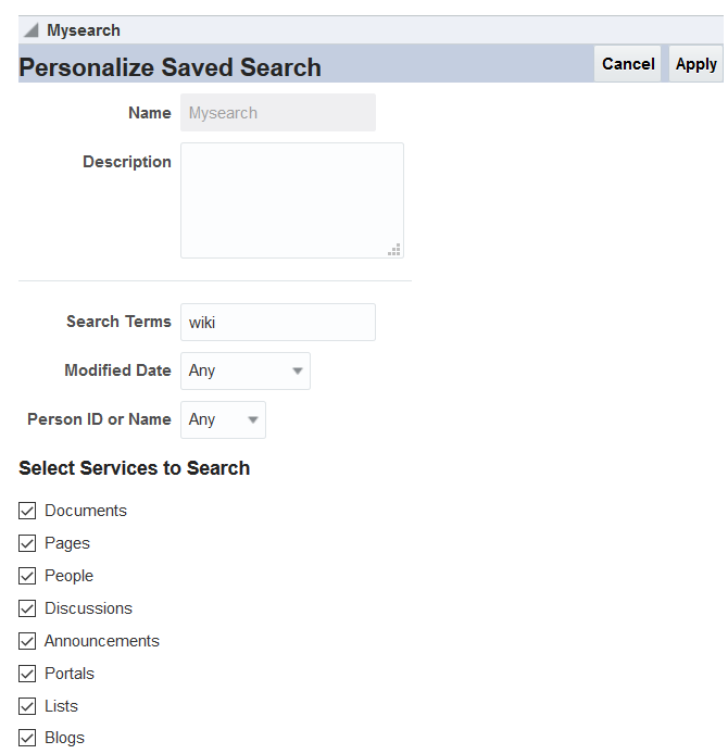 This figure shows the Personalize Saved Search page.