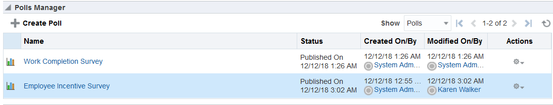 This figure shows the Polls Manager task flow on a page.