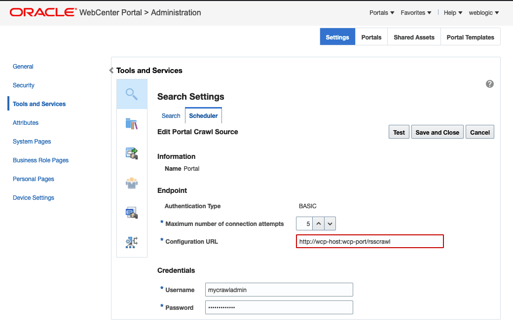 This image shows the Edit Portal Crawl Source page.