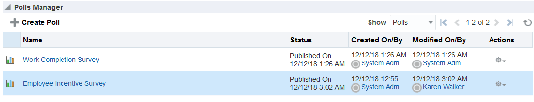This figure shows the Polls Manager in a portal page.