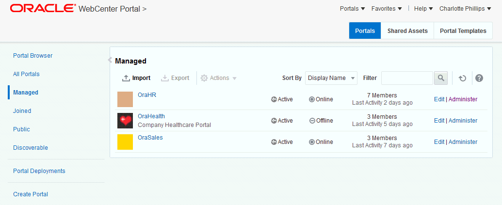 Portals page showing Managed portals