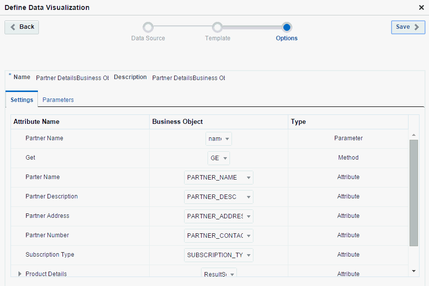 Custom visualization template settings