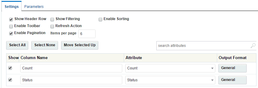Table template settings