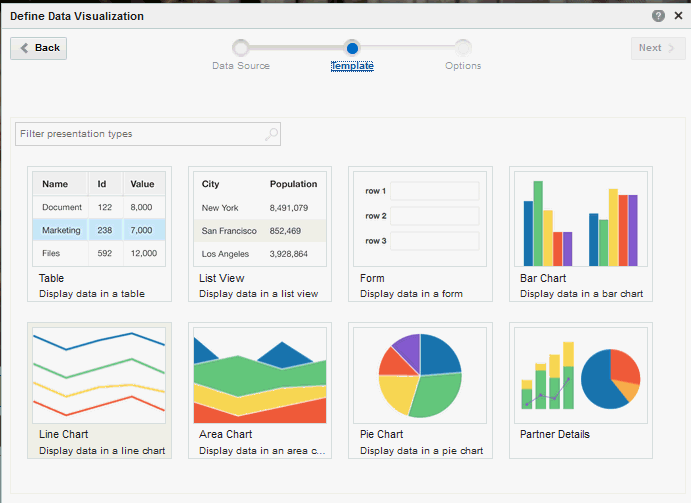 Define Data Visualization wizard: Template Page