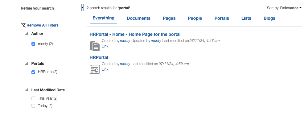 This image shows the saved search on a portal page.