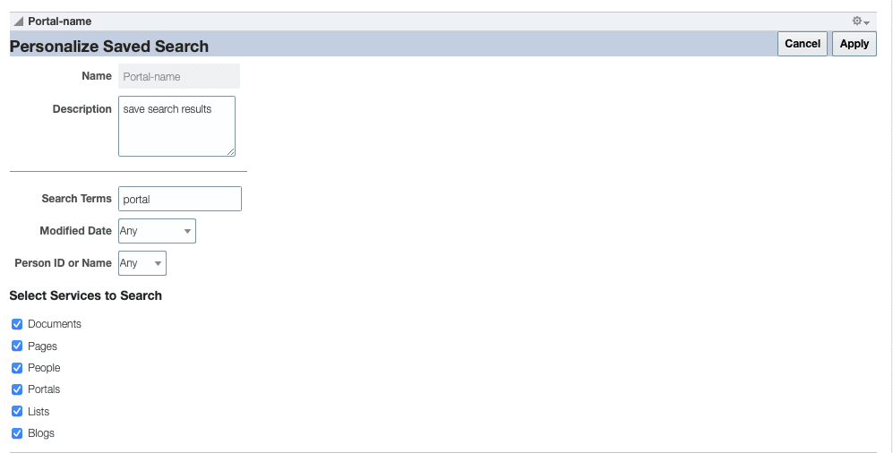 This figure shows the Personalize Saved Search page.