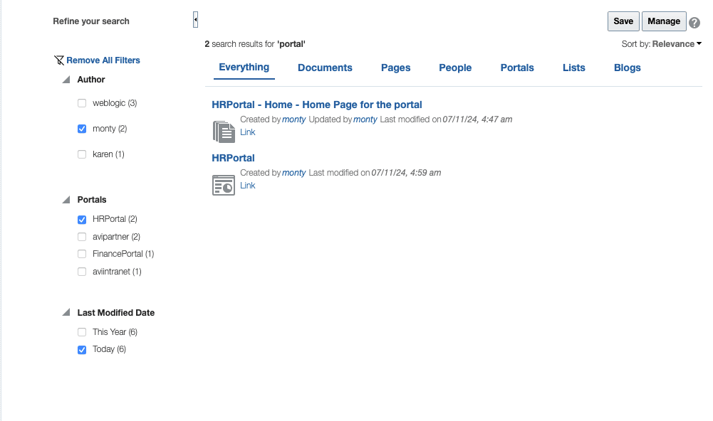 This image shows the faceted search result for today.