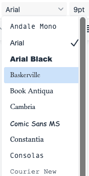 RTE Font Name drop-down menu
