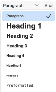 RTE Paragraph Format drop-down menu
