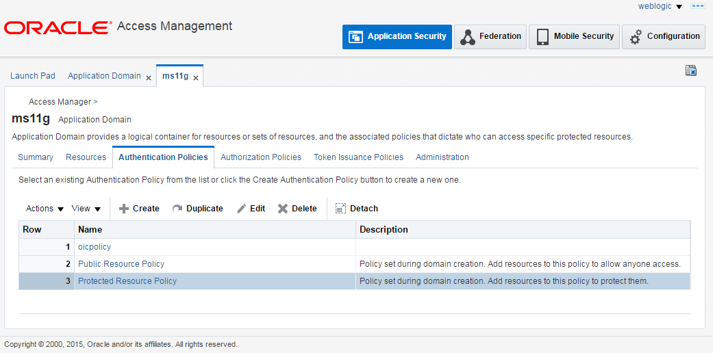 Application Domains — Authentication Policies tab.