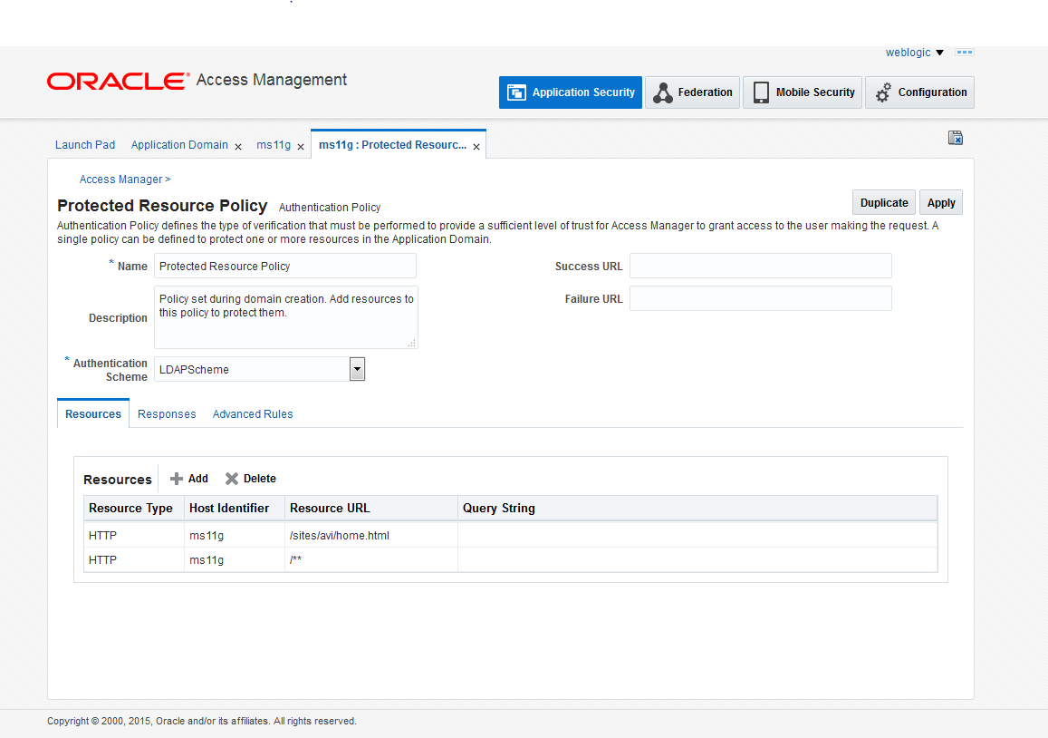 Protected Resource Page. Shows two resources.