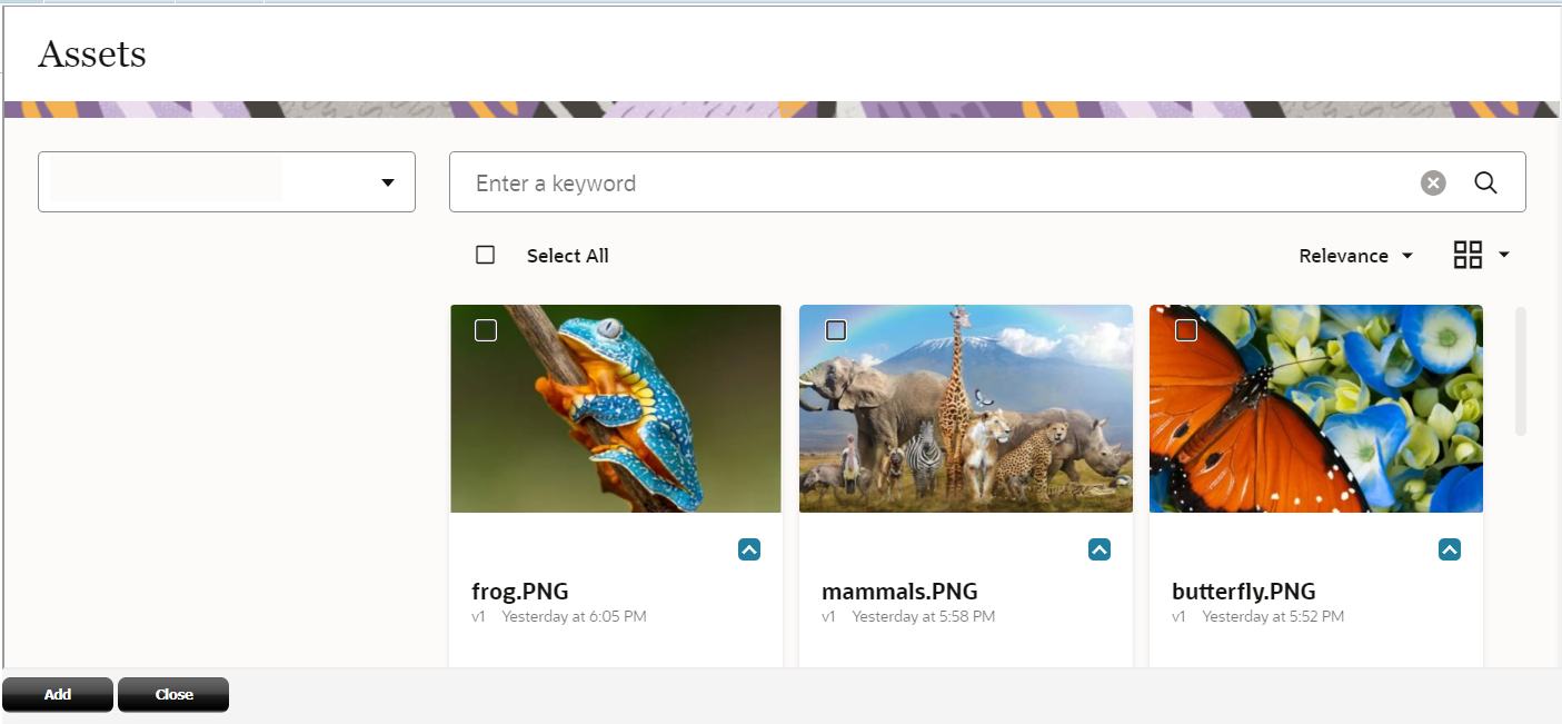 Oracle Content and Experience Asset Picker