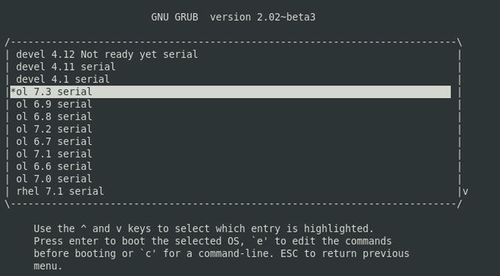 image:Screen shot showing how to choose Oracle Linux from the UEFI PXE                             boot server for the OS installation.