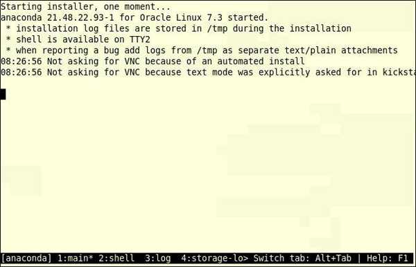 image:Screen shot showing the Linux installer starting the OS                             installation.