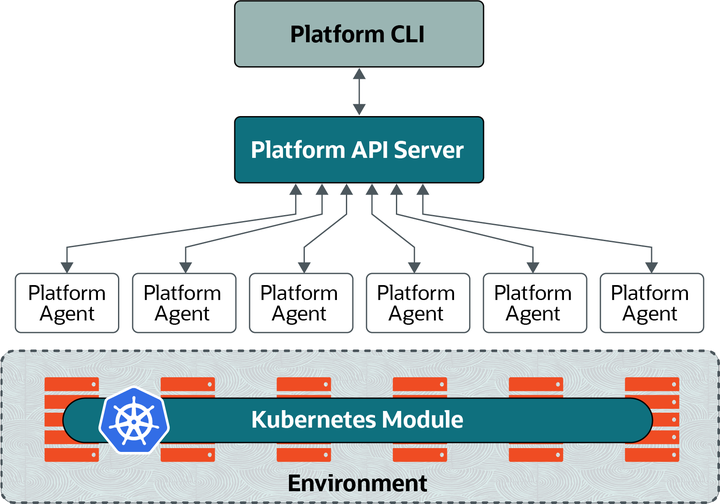 This figure shows a Kubernetes module deployed to nodes.