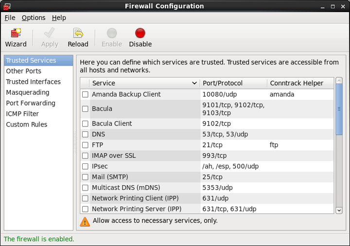 The figure shows the Firewall Configuration GUI.
