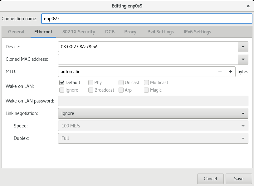 The figure shows the window for editing an interface. It consists of fields that are grouped on different window tabs, through which you can enter the necessary information to configure the interface.