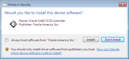 This figure shows the Security Alert dialog. The buttons that are available are Install and Don't Install.