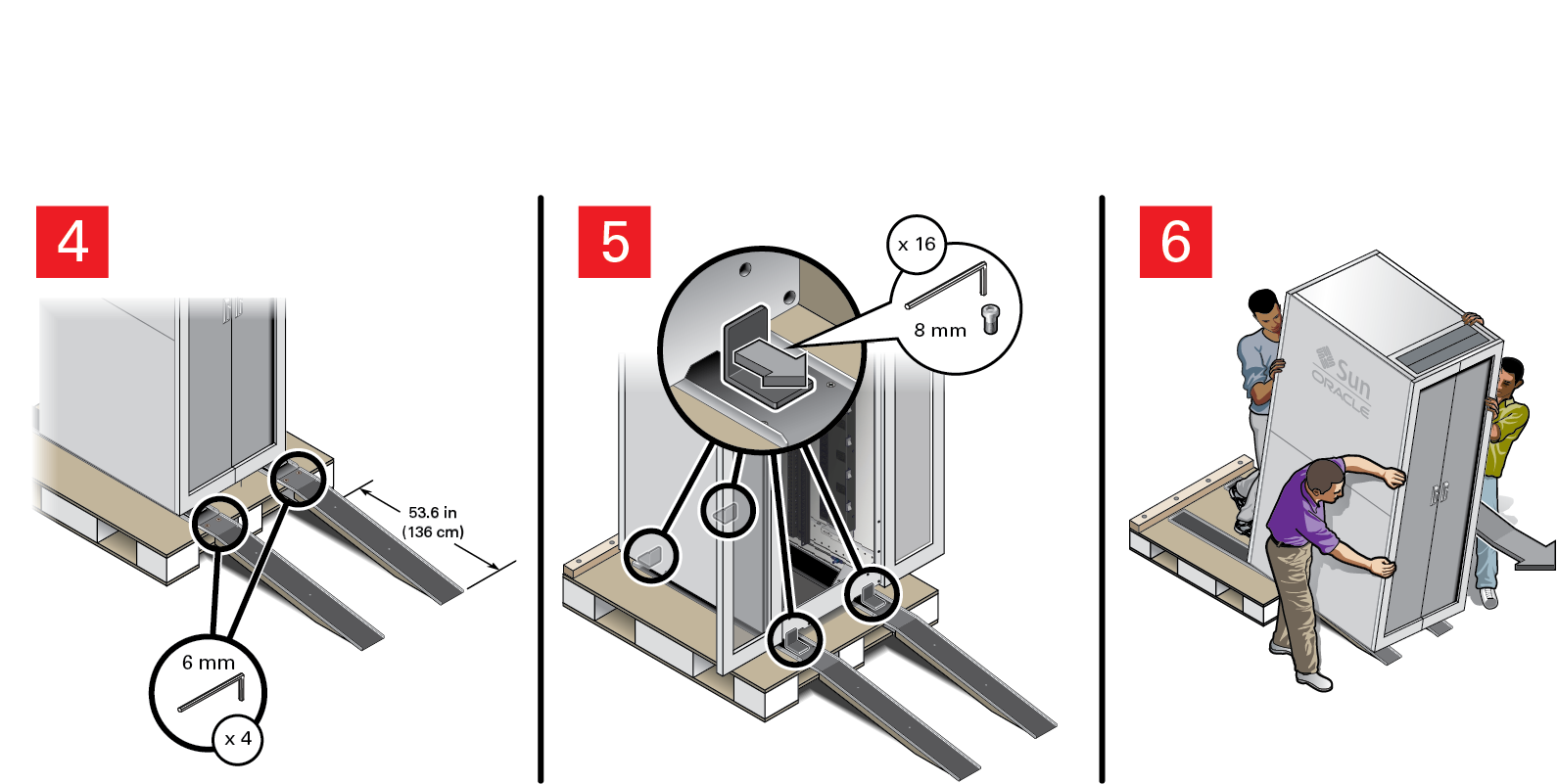 image:Graphic that shows how to unload the rack                                                   from the shipping pallet