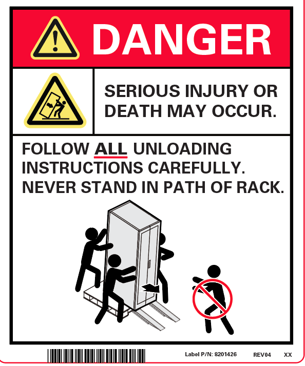 image:Figure that warns of danger if you stand in front of a rack while
                            moving it