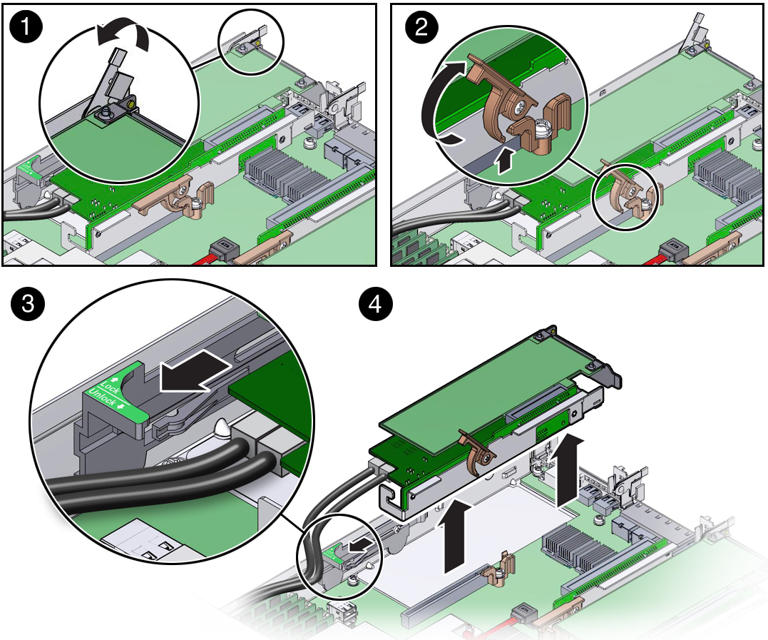 image:Image showing how to remove the riser from PCIe slots 3 and                                 4.