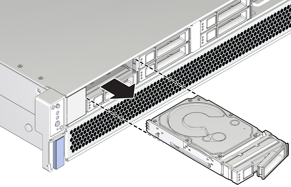 image:Figure showing how to pull a drive out of the                                     server.