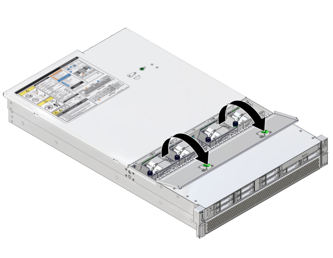 image:Figure showing how to open the fan door on the top of the                             server.