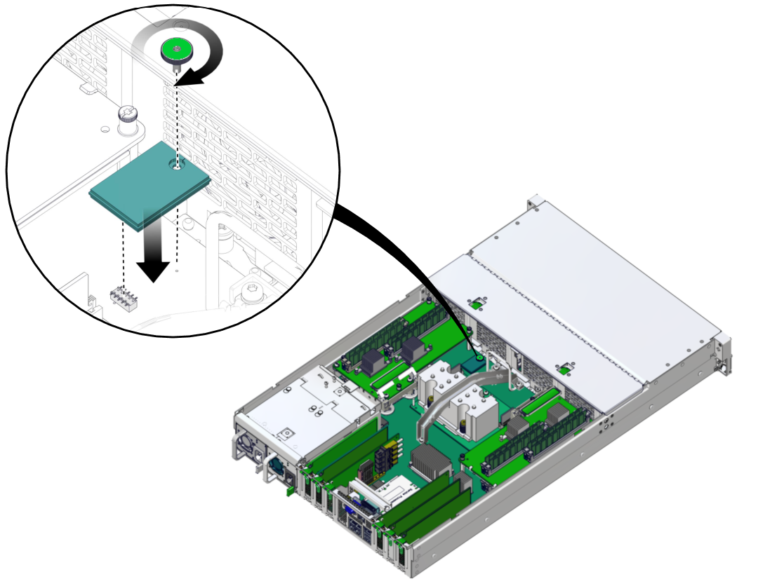 image:Figure shows how to install the eUSB drive on the                             motherboard.