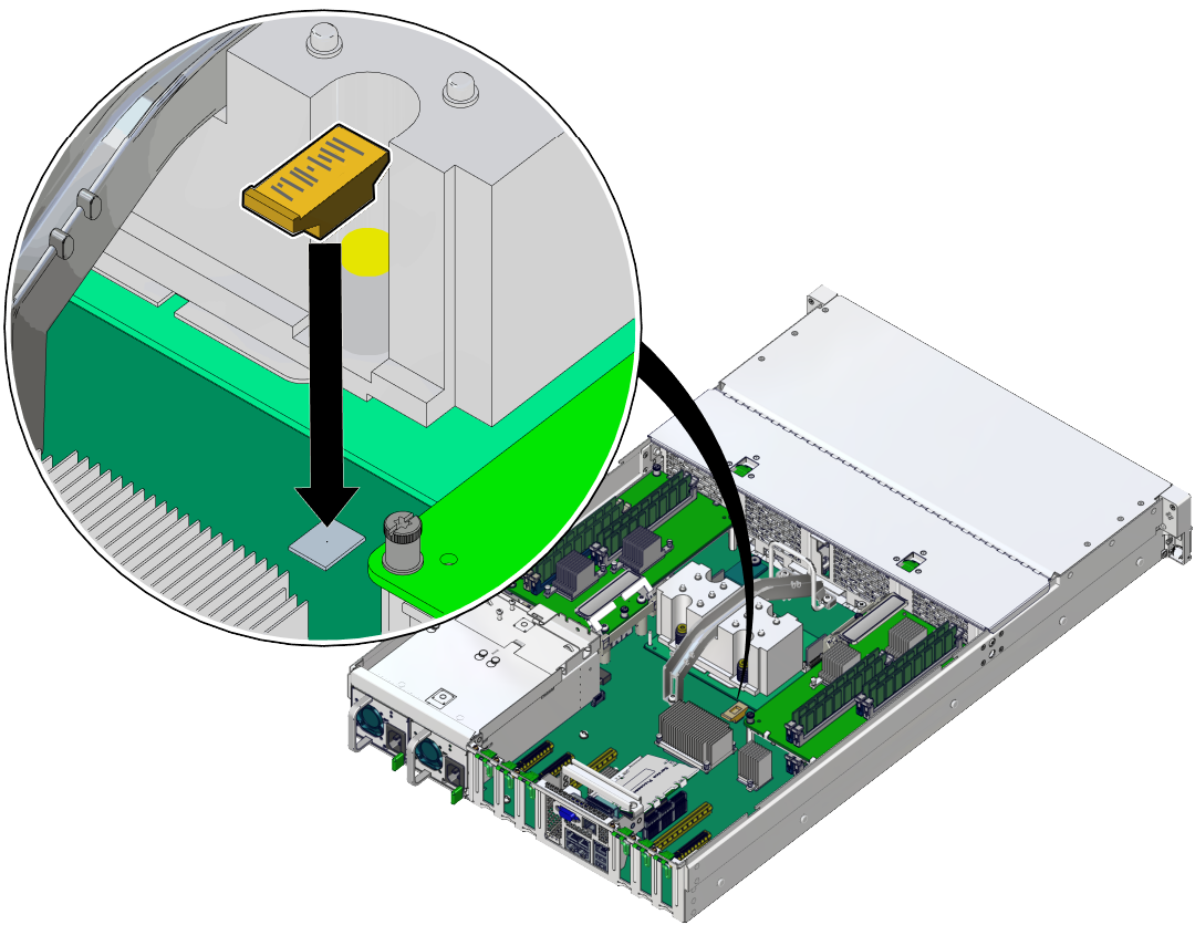 image:Figure showing how to install the SC PROM on the new                    motherboard.