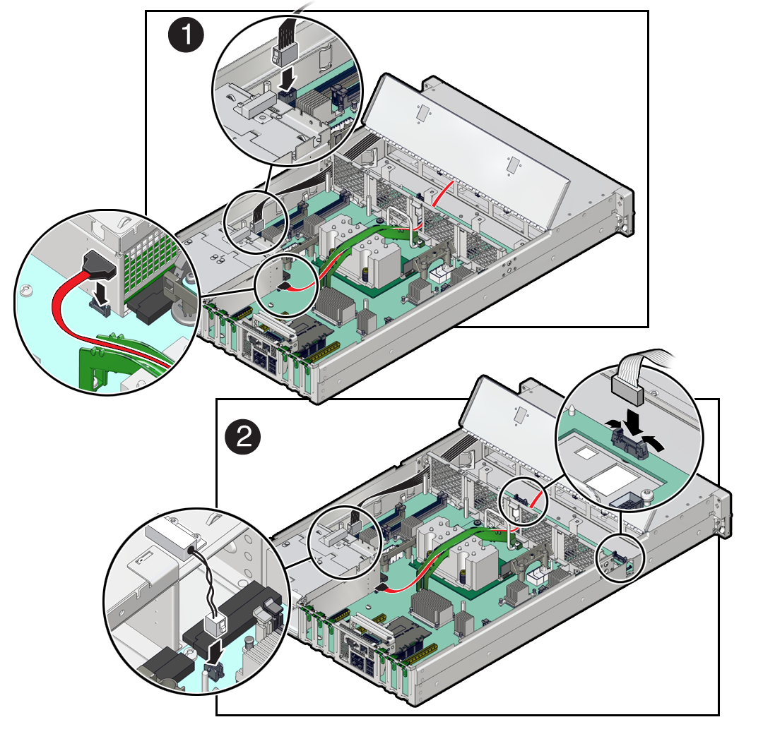 image:Figure showing how to install the motherboard, focusing on                             connecting cables.