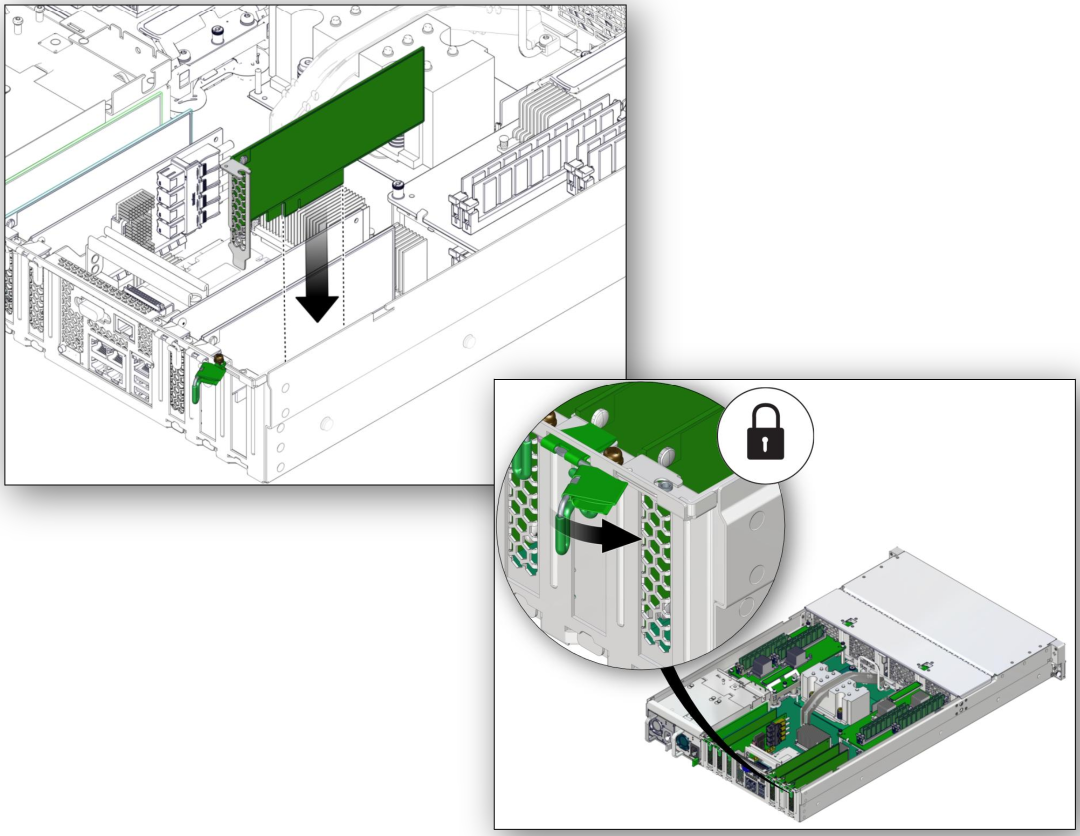 image:Figure showing how to install a PCIe card or filler.