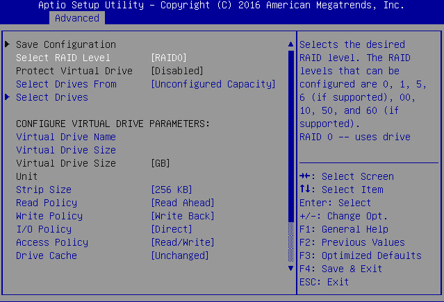 image:Screen showing the Virtual Drive Management menu                                 options.