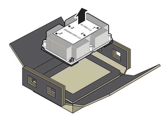 image:Figure showing the processor-heatsink module being lifted                                     from packaging tray.