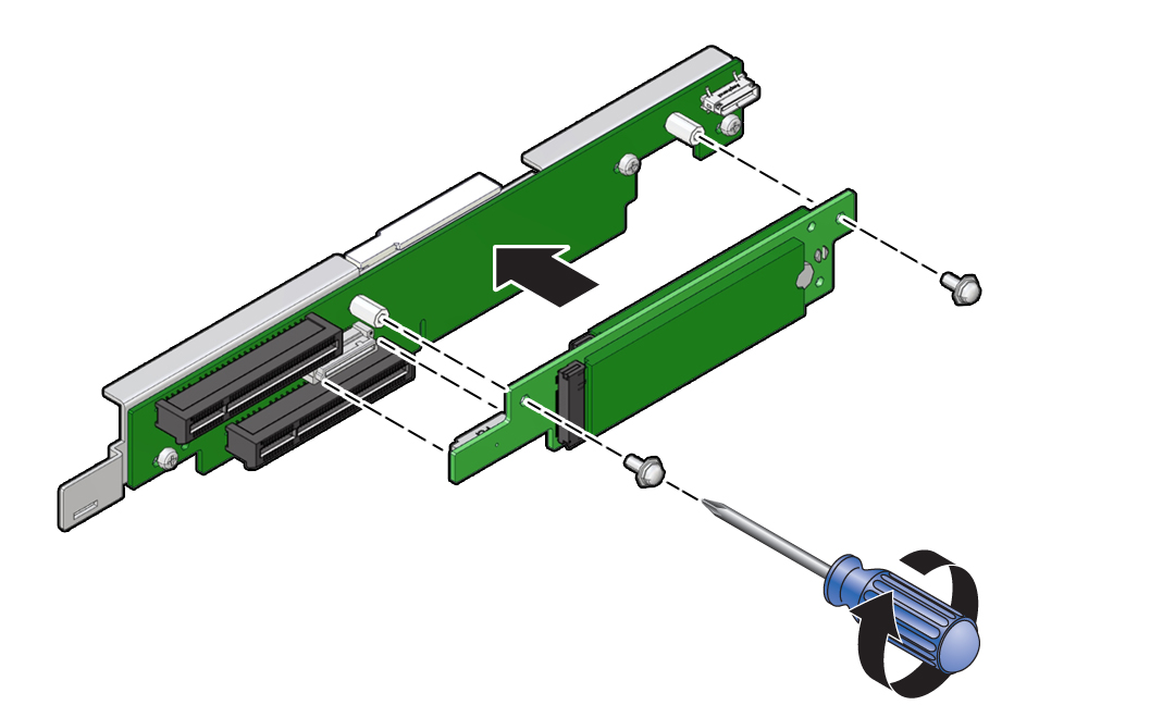 image:Figure showing how to install an M.2 mezzanine on to a PCIe                             riser.
