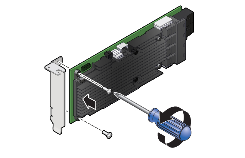 image:Figure showing how to remove the standard bracket from the                             replacement HBA card.