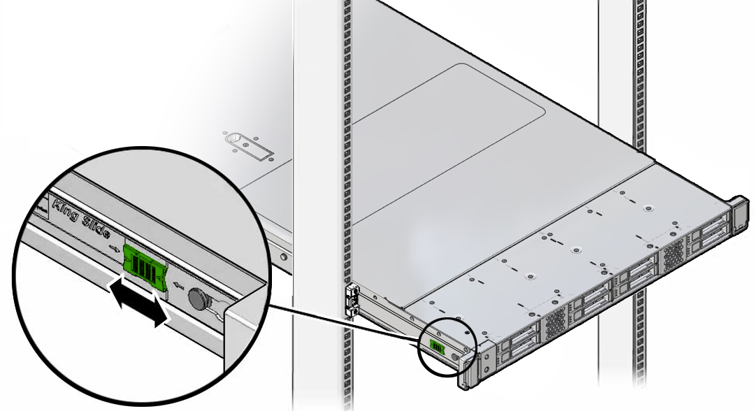 image:Figure showing the location of the release tabs on the                                     slide-rails.