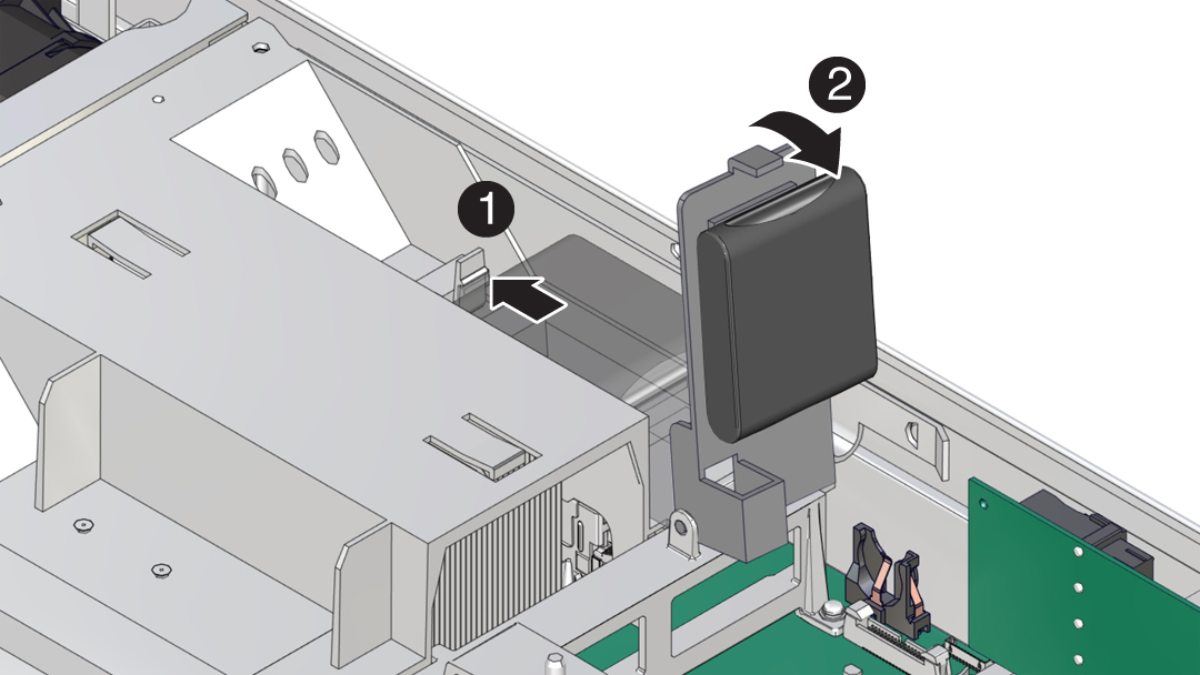 image:Figure showing the HBA super capacitor tray being rotated in to the                             upright position.