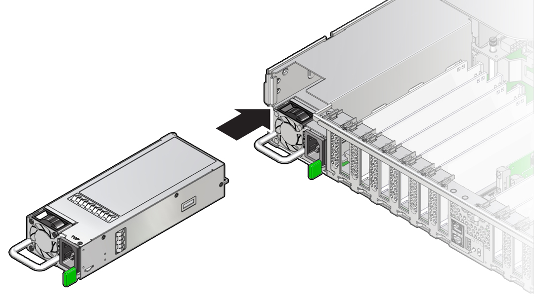 image:Figure showing a power supply being installed into the                             chassis.