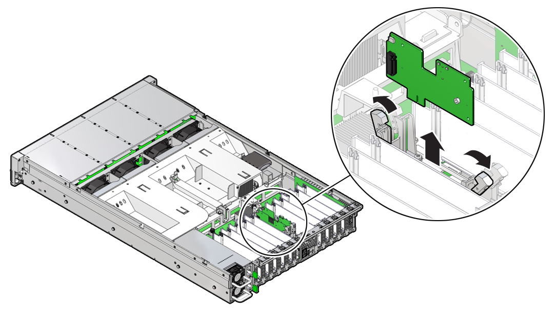 image:Figure showing a flash riser board being removed from the                                     server.