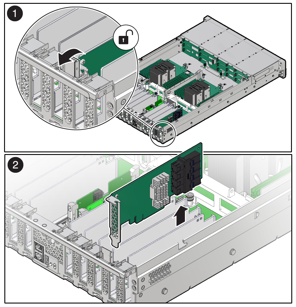 image:Figure showing a PCIe card being removed from the server.