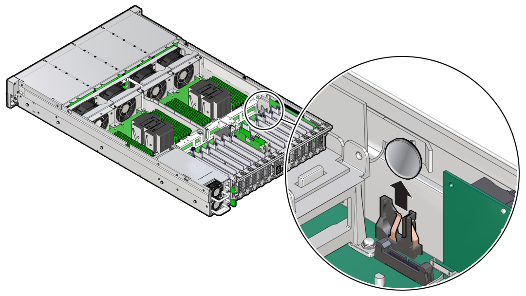 image:Figure showing how to remove the system battery.