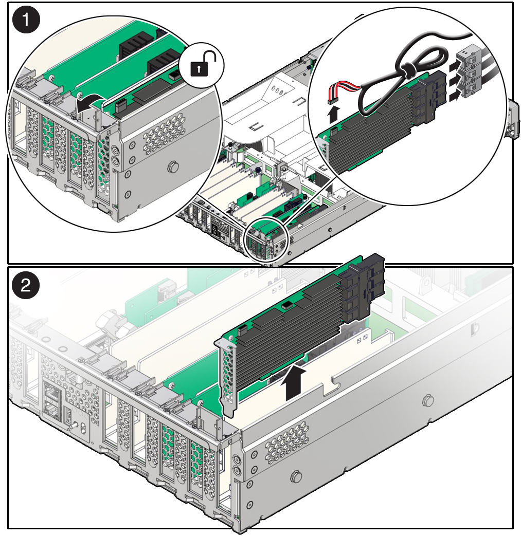 image:Figure showing the internal HBA card being removed from the                             server.