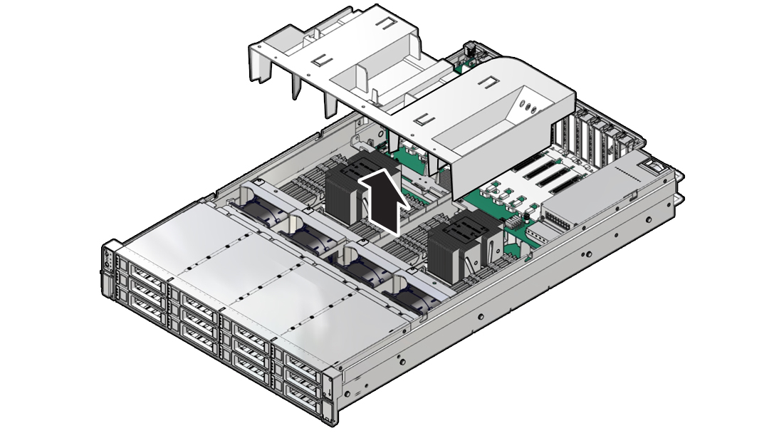 image:Figure showing the air baffle being lifted from the                             server.
