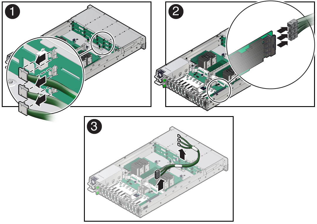 image:Figure showing SAS drive cables being removed from the                             server.