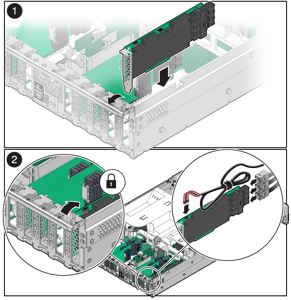 image:Figure showing the internal HBA card being installed into the                             server.