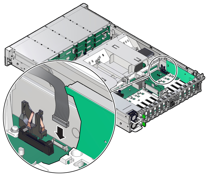 image:Figure showing the LED indicator module cable being reconnected to                             the motherboard.