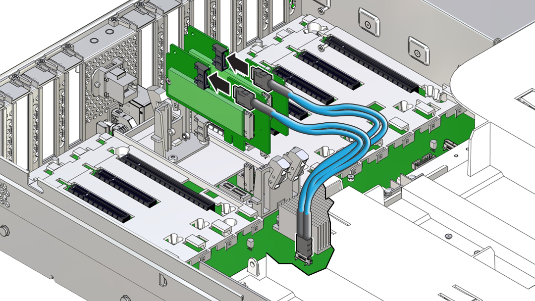 image:Figure showing the OCC SATA data cable being reconnected to the                             flash riser board.