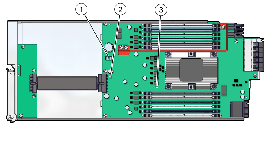 image:Image with call outs shows the location of the components                                     in the DIMM Fault Remind test circuit.