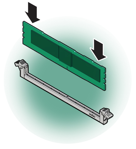 image:Image showing a DIMM being inserted into its                                     slot.
